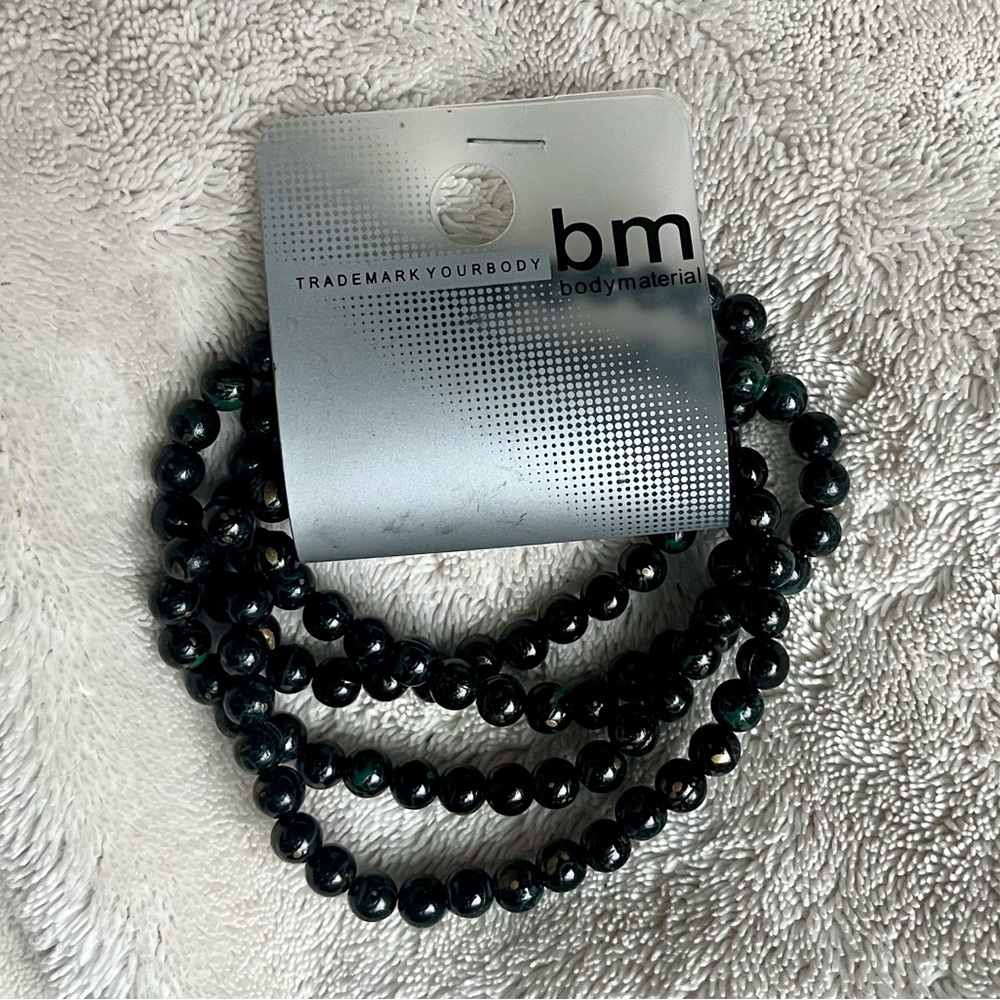 Bracelets, 4-new in package black bead elastic - jewelry